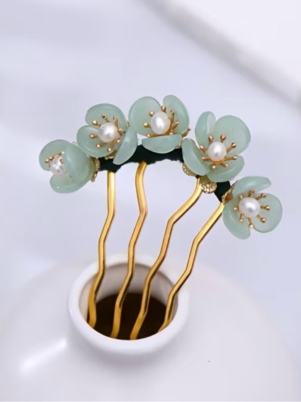 Delicate Mint Floral Pearl Hair Pin/comb